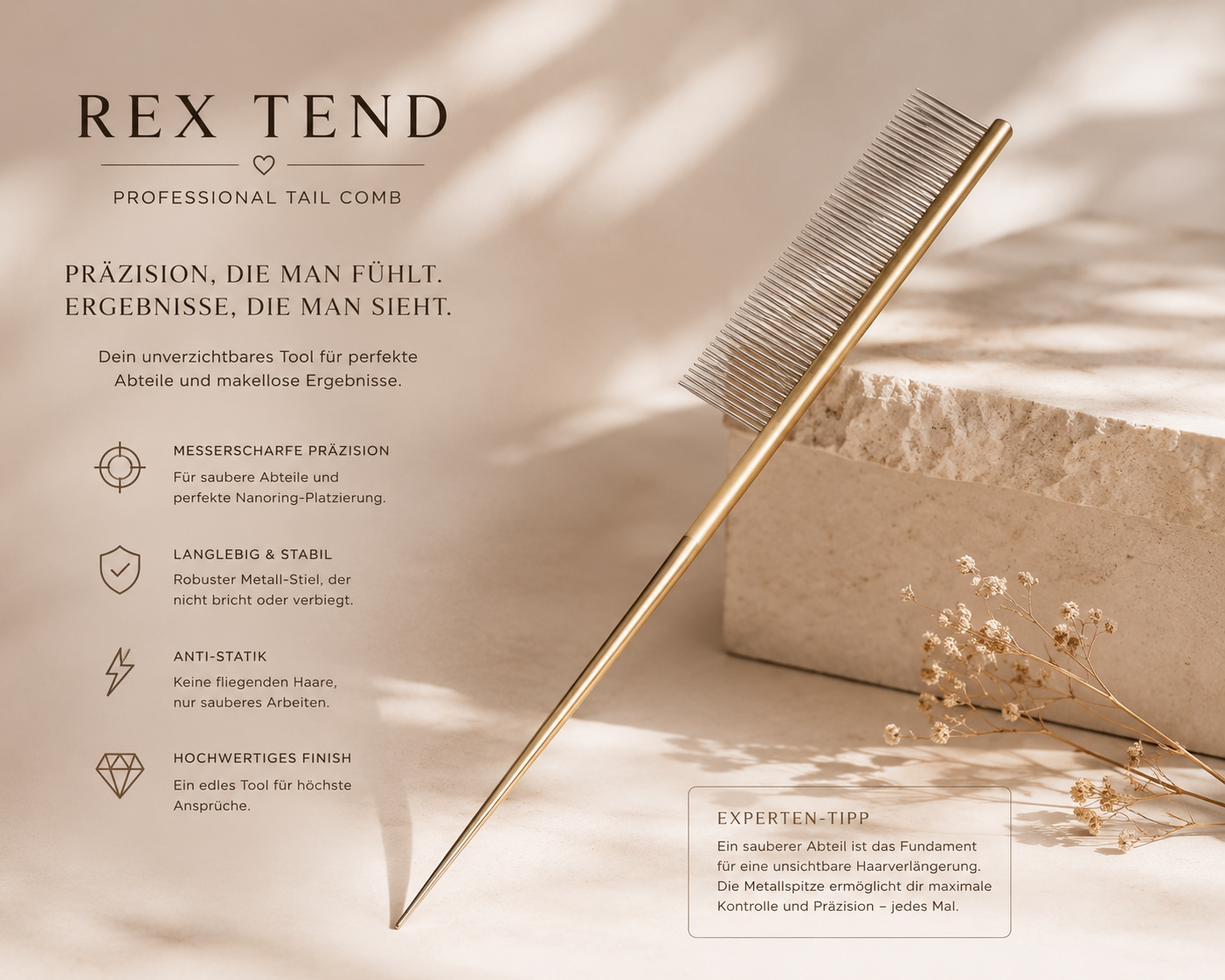 REX TEND Professional Full-Metal Tail Comb